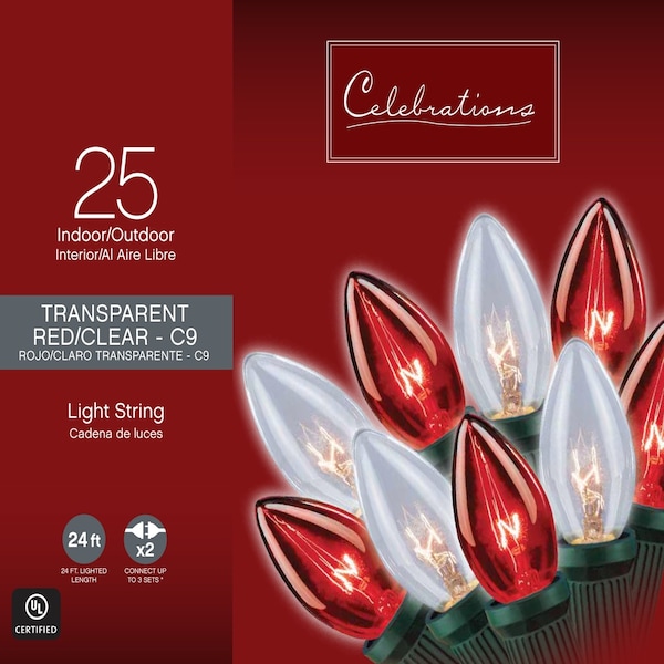 Celebrations Incandescent C9 Multicolored 25 ct String Christmas Lights